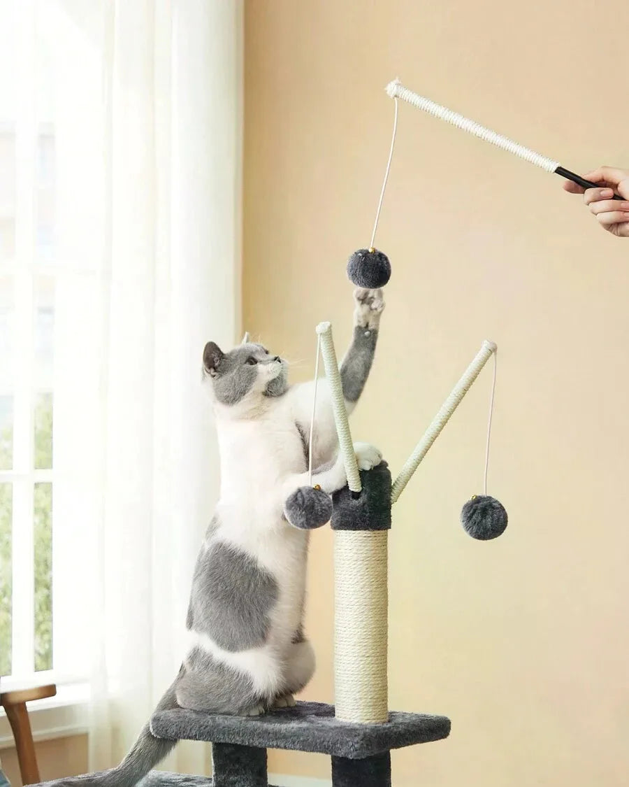 Multi Tier Plush Cat Tree With Scratching Post And Ramp