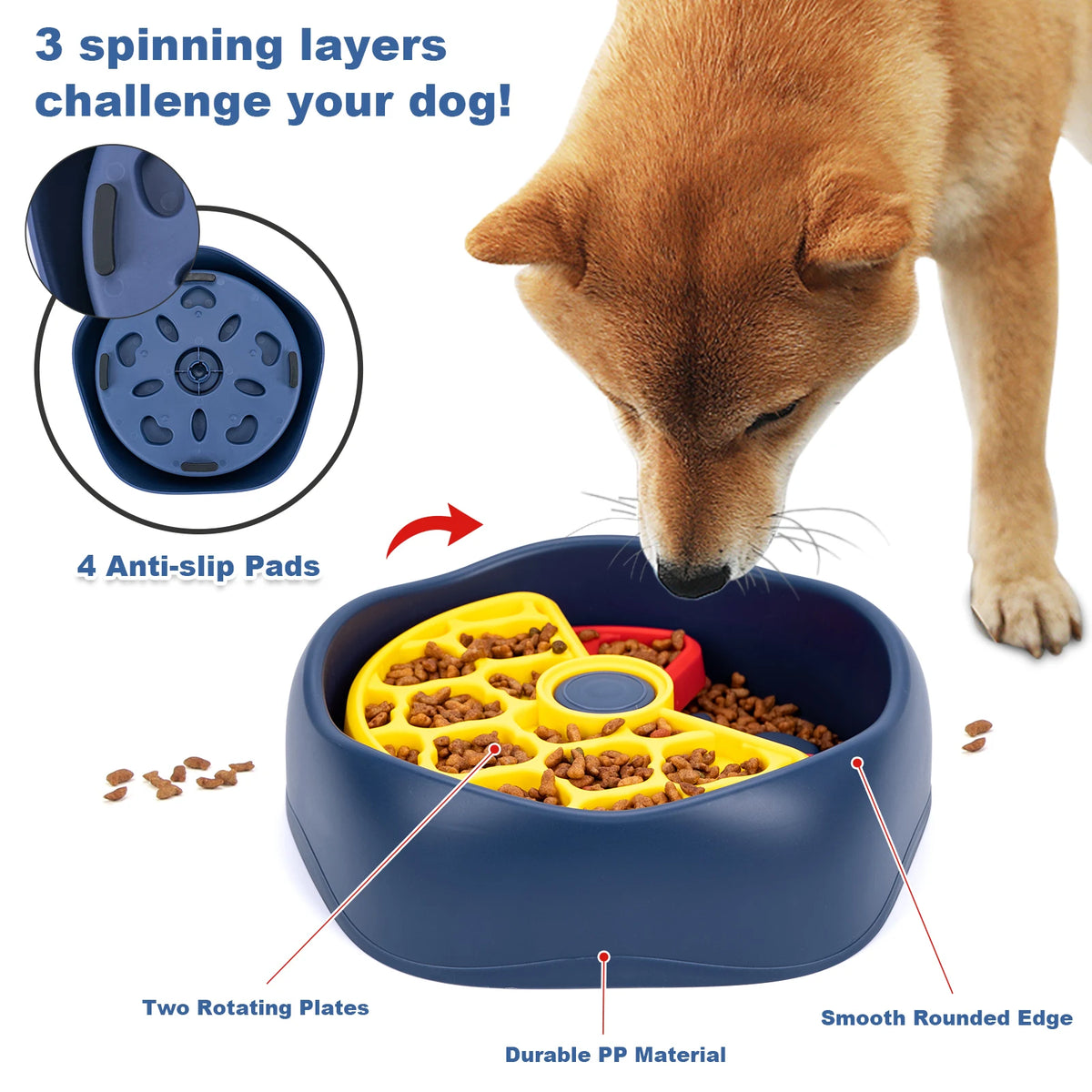 Interactive Three Layer Dog Puzzle Slow Feeder Bowl Anti Choking
