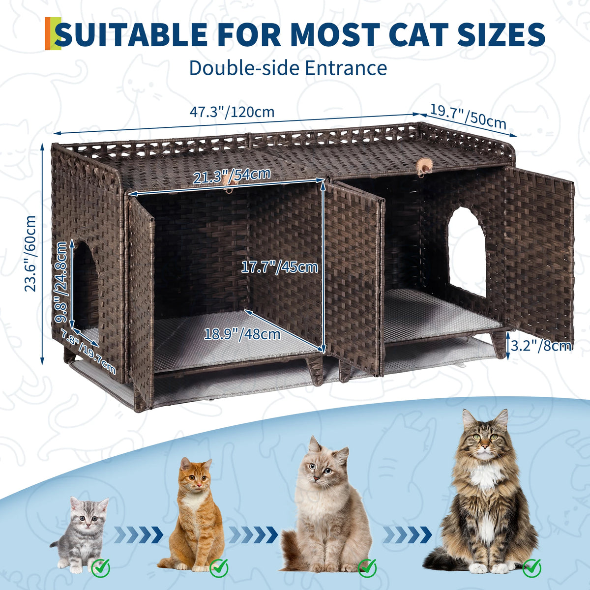 HiMiss Handwoven Rattan Hidden Cat Litter Box Enclosure Furniture