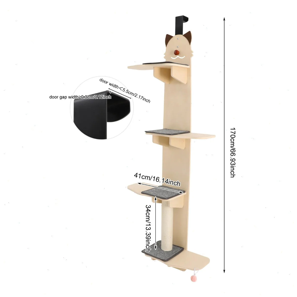 Door Hanging Cat Tower Tiered Wood Shelves Scratching Board