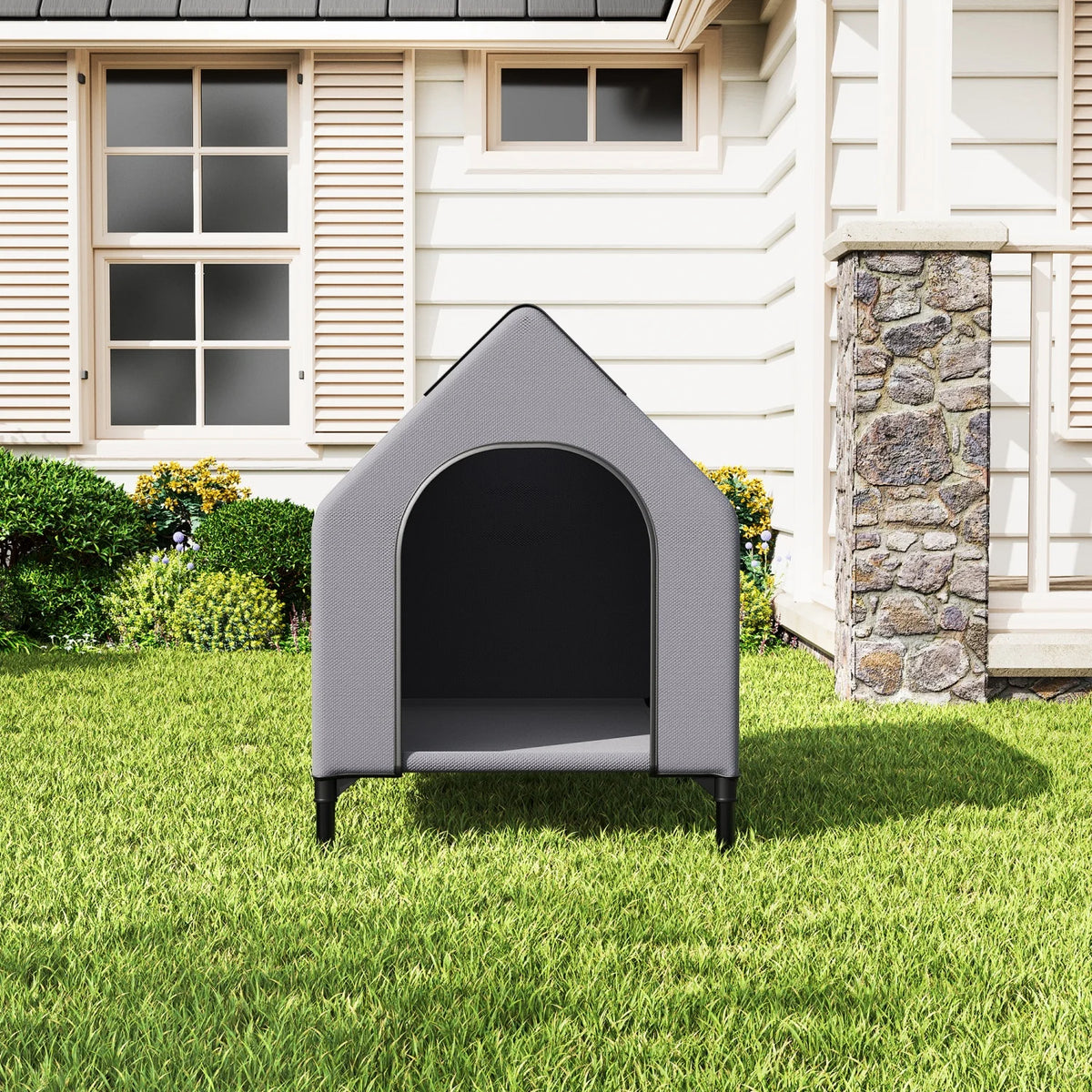 HiMISS Weatherproof Elevated Dog House With Sturdy Metal Frame