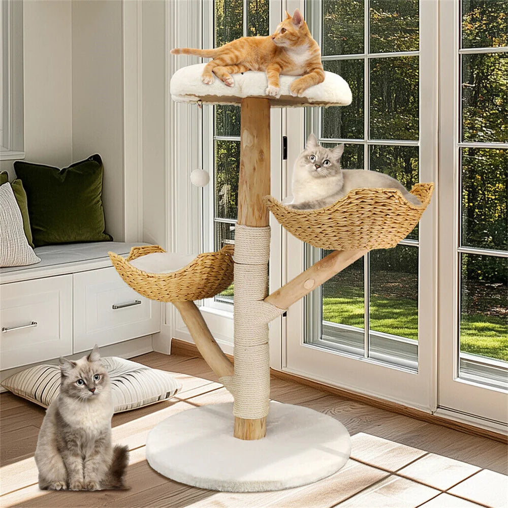Borwart Wooden Cat Tree With Sisal Scratching Posts And Mats