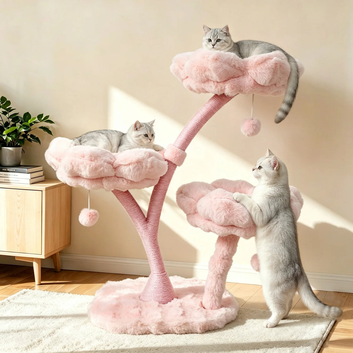 Bingopaw Four Tier Vertical Cat Tower With Cushioned Flower Platforms