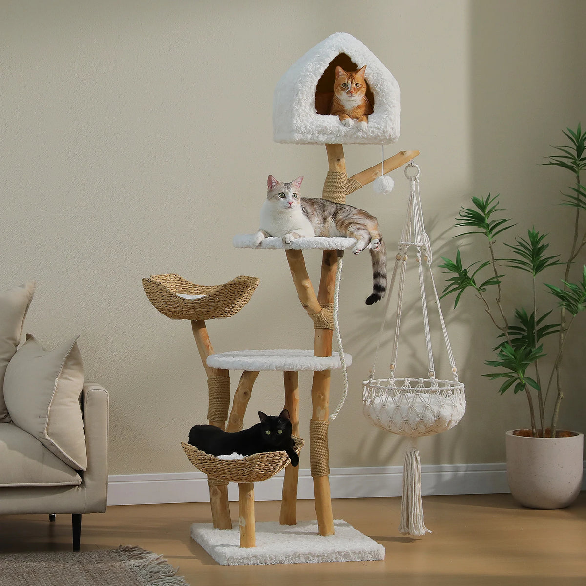 Pawz Road Modern Cat Tower Featuring Swing Hammock And Baskets