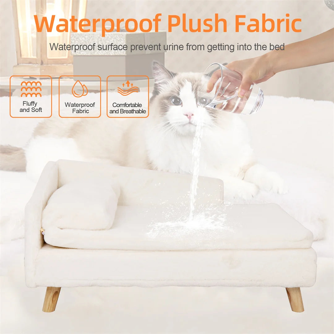 Comfortable L Shaped Plush Pet Sofa With Rubber Wood Legs