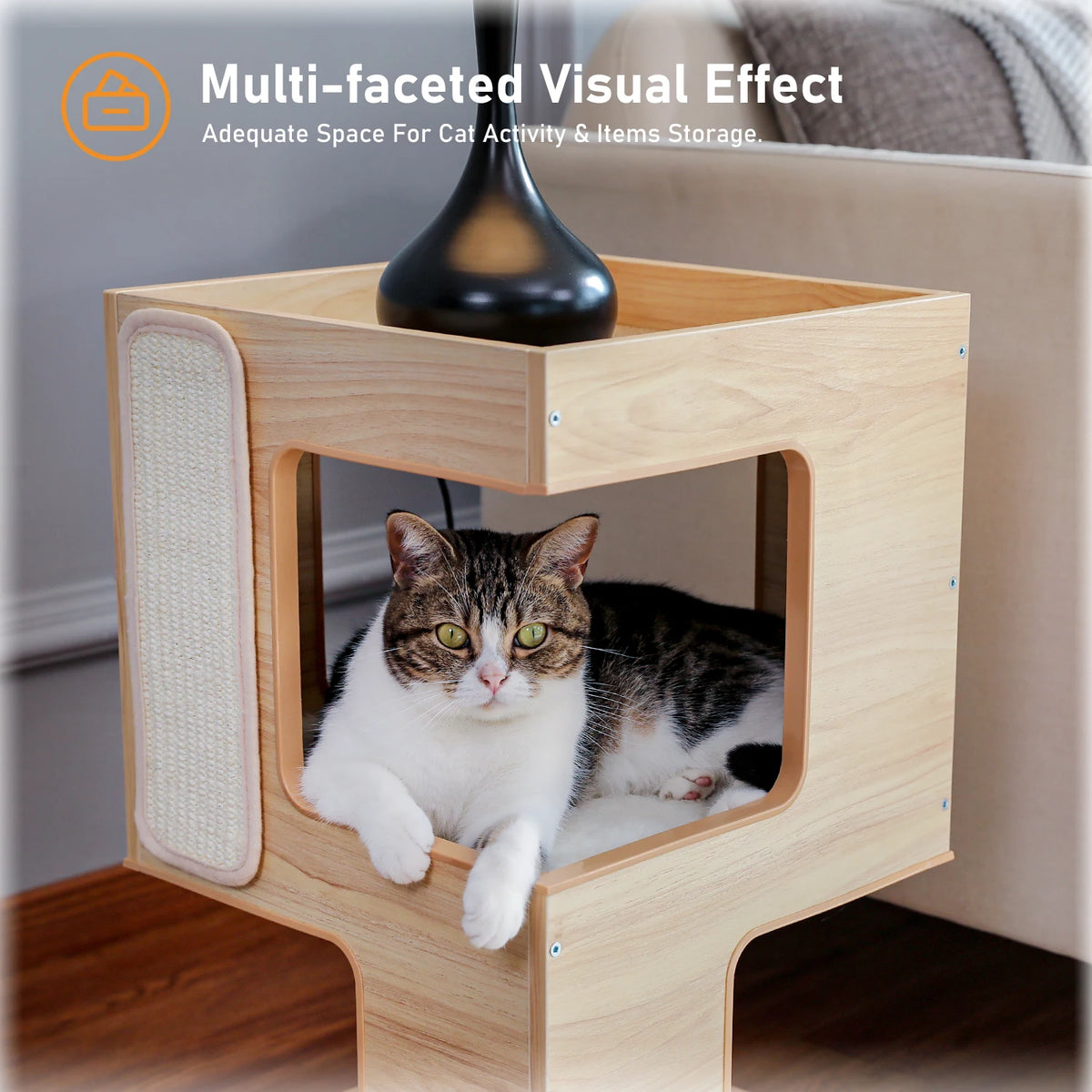 PAWZ Road Modern Wood Cat Condo Tower With Scratching Pad