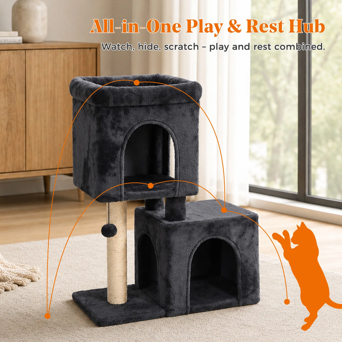 PAWZ Road Dual Condo Cat Tree With Sisal Scratching Post