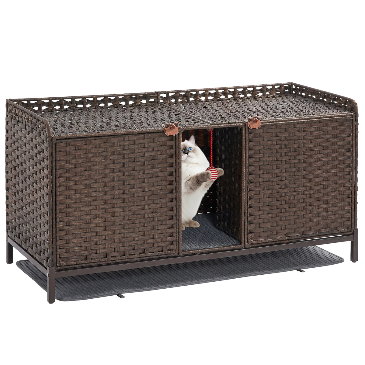 HiMiss Handwoven Rattan Hidden Cat Litter Box Enclosure Furniture