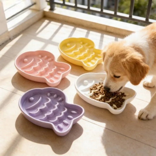 Ceramic Dog Slow Feeder Anti Choking Non Slip Pet Bowl