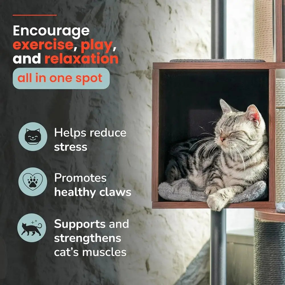 Decorative Wooden Cat Tree And Scratching Post For Indoor Cats