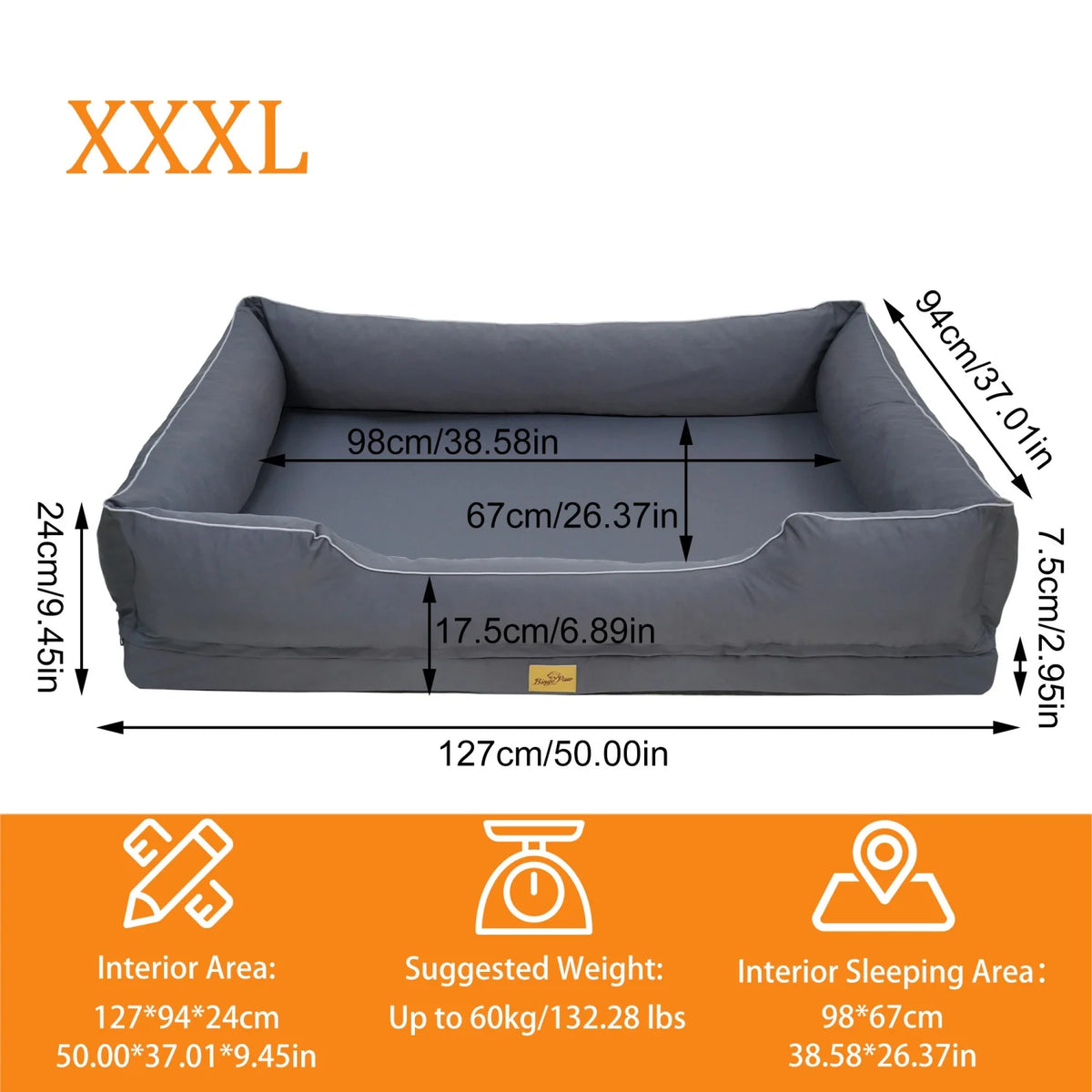 Bingopaw Orthopedic Dog Bed With Removable Washable Cover