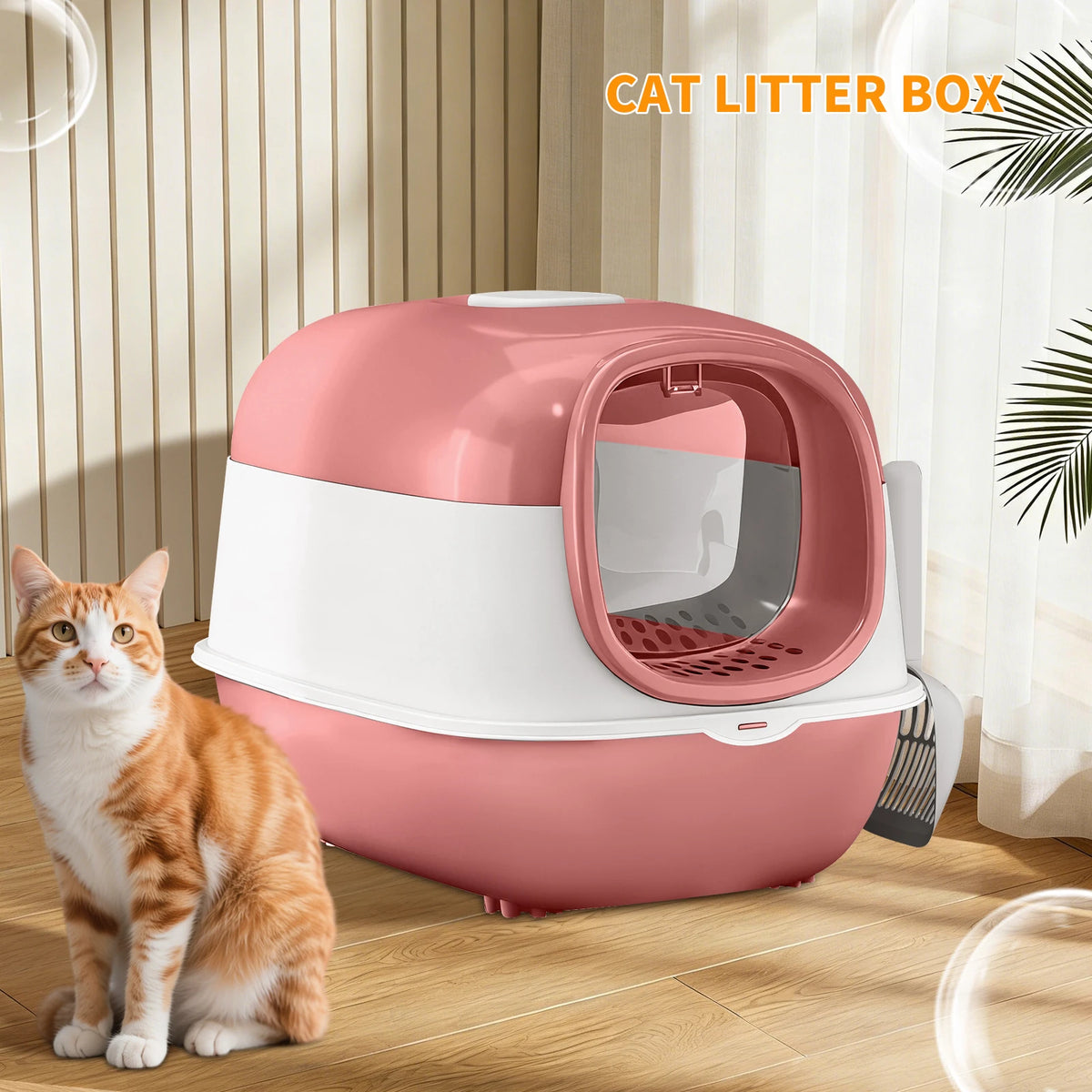 Switchable Open/Semi-Enclosed Cat Litter Box, Extra Large Jumbo Size for Multi-Cat Households, Splash-Proof and Anti-Tracking, Dual-Mode Over-the-Top Litter Pan, Low-Entry for Easy Cleaning, Suitable for Cats of Different Siz