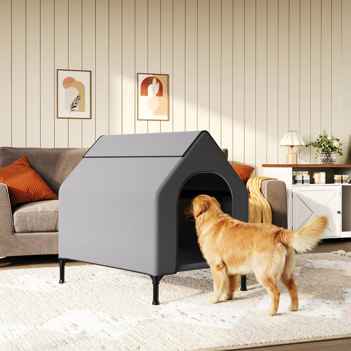 HiMISS Weatherproof Elevated Dog House With Sturdy Metal Frame