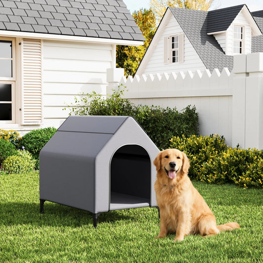 HiMISS Weatherproof Elevated Dog House With Sturdy Metal Frame
