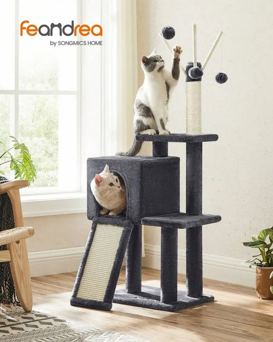 Multi Tier Plush Cat Tree With Scratching Post And Ramp