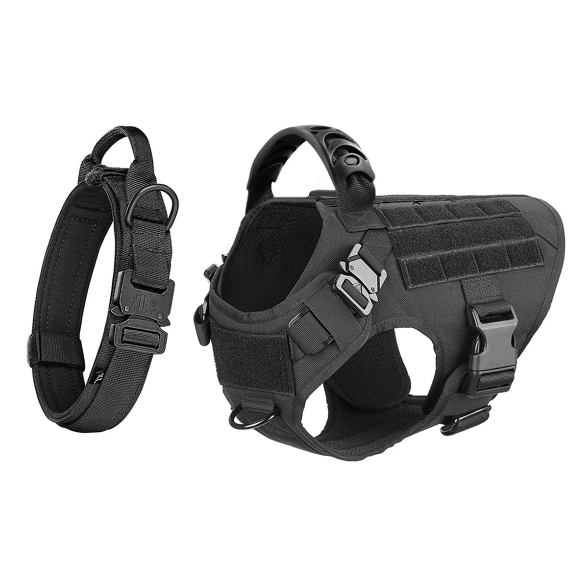 Adjustable Nylon Tactical Dog Harness And Collar Set