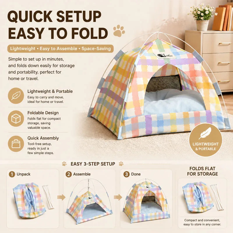 Canvas Semi Enclosed Pet Tent Bed For Cats And Dogs