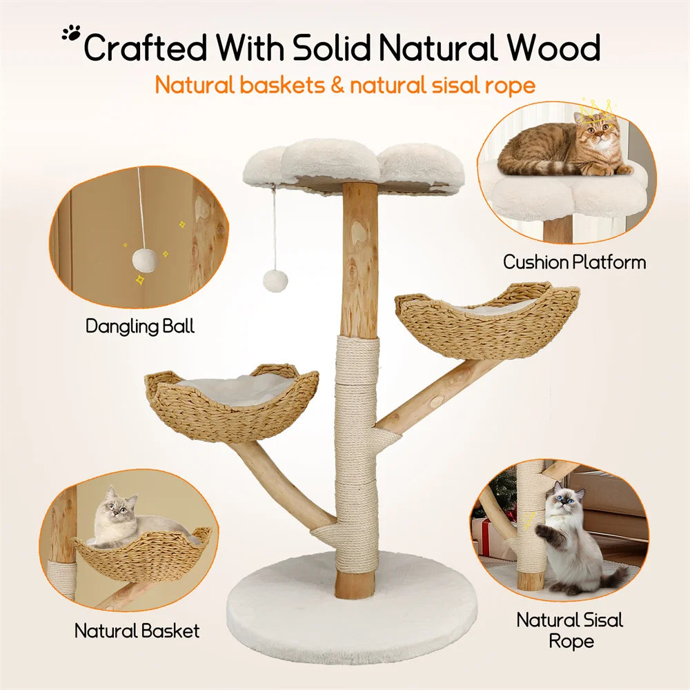 Borwart Wooden Cat Tree With Sisal Scratching Posts And Mats