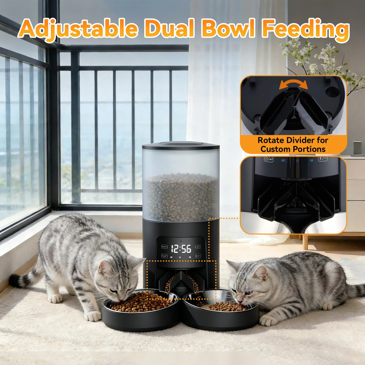 Jhk Automatic Cat Feeder Double Stainless Steel Timed Dispenser