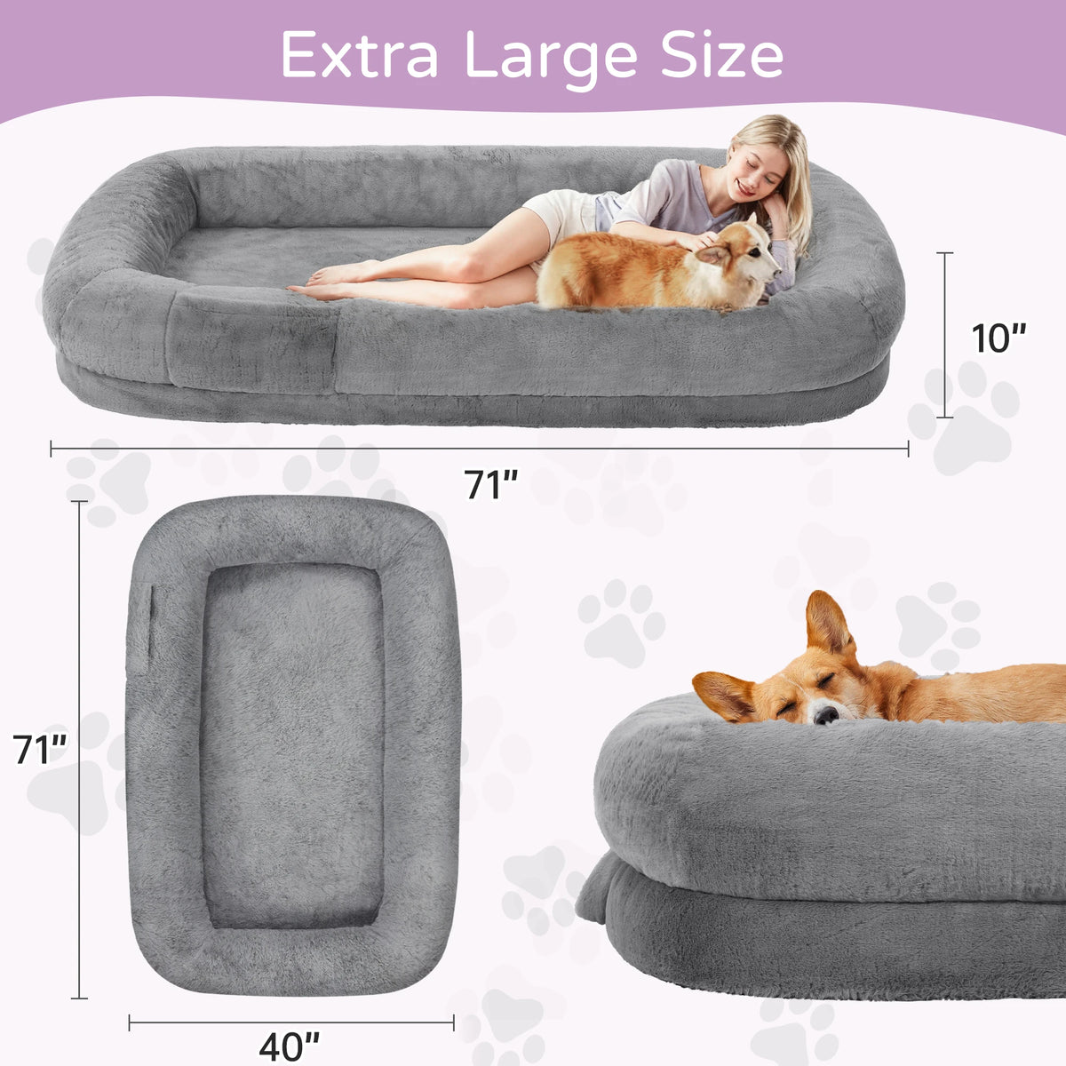 Premium Orthopedic Human Dog Bed With Removable Faux Fur Cover