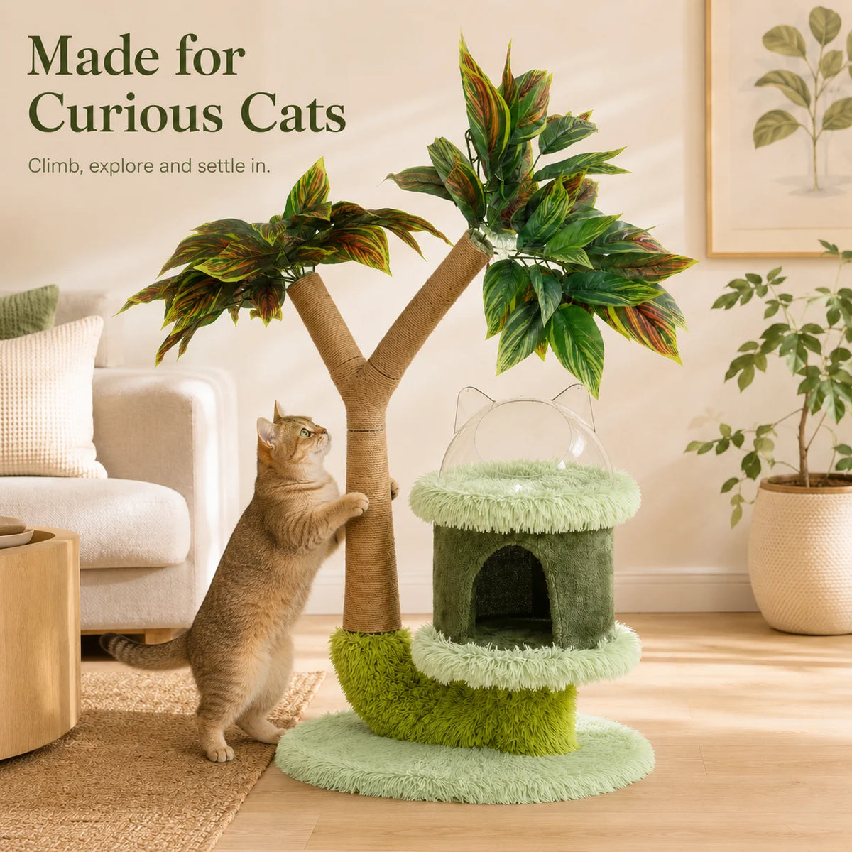Double Tier Cat Tree With Sisal Rope Scratching Post