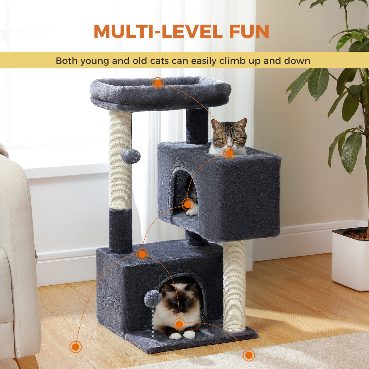 Pawz Road Multi Tier Cat Tree With Sisal Scratching Posts