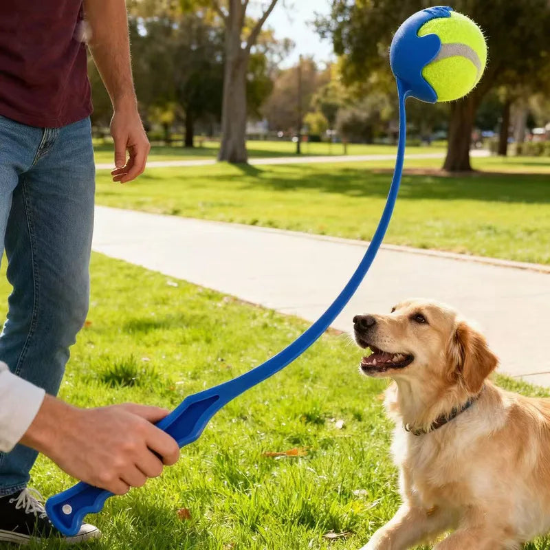 Pet ball thrower, dog ball thrower toy, outdoor ball throwing and retrieving device, plastic throwing rod dog toy