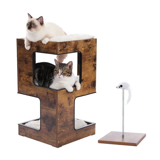 PAWZ Road Modern Wood Cat Condo Tower With Scratching Pad
