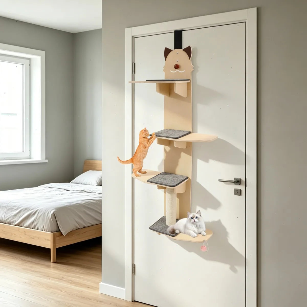 Door Hanging Cat Tree Multi Level Wooden Shelves For Cats