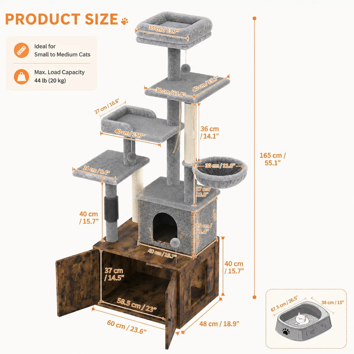 Modern Cat Tree With Hidden Litter Box Condo And Hammock