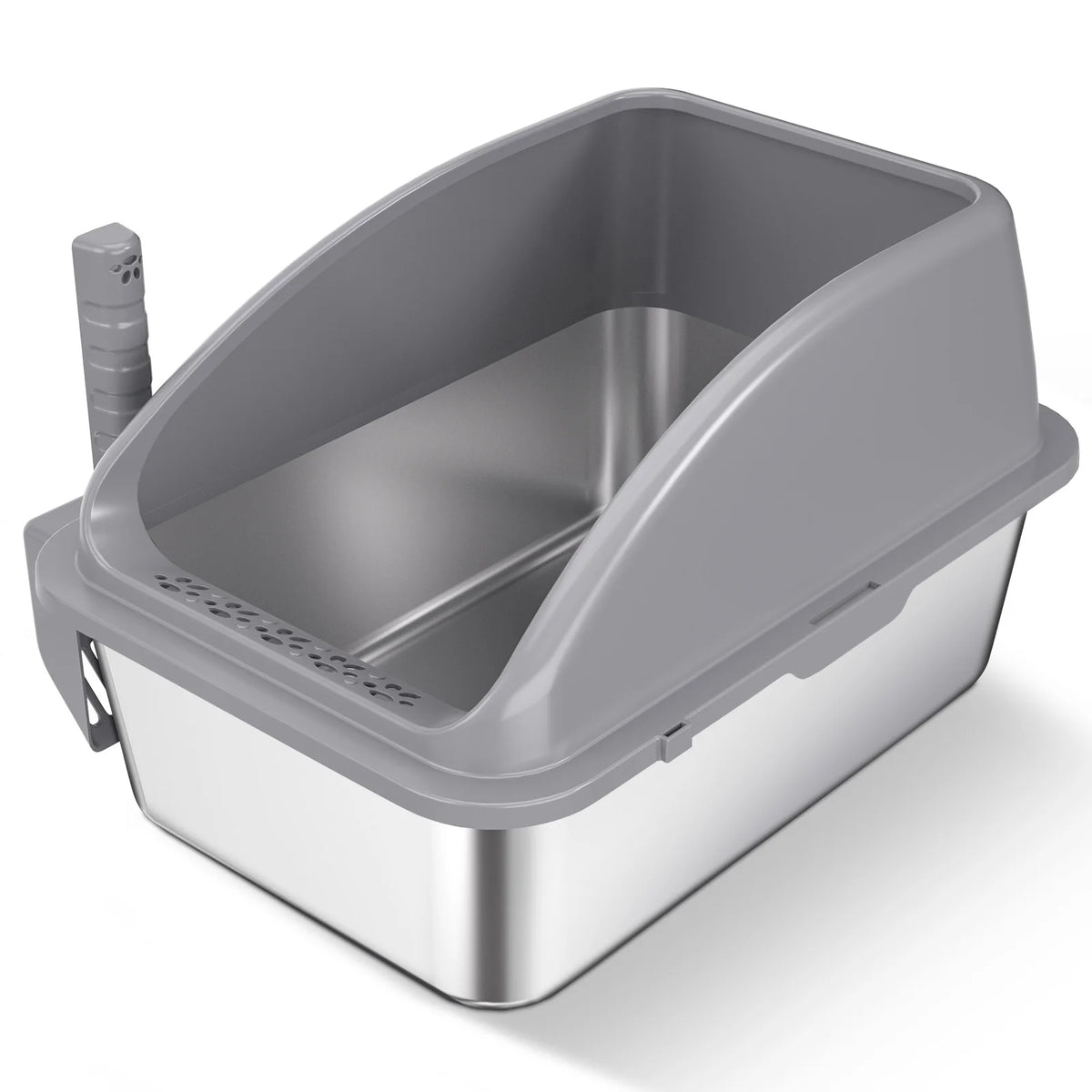2 Pack Stainless Steel Litter Box, High Sided Metal Cat Litter Tray with Scoop, Filter Pedal for Anti-Splash, Odor Control