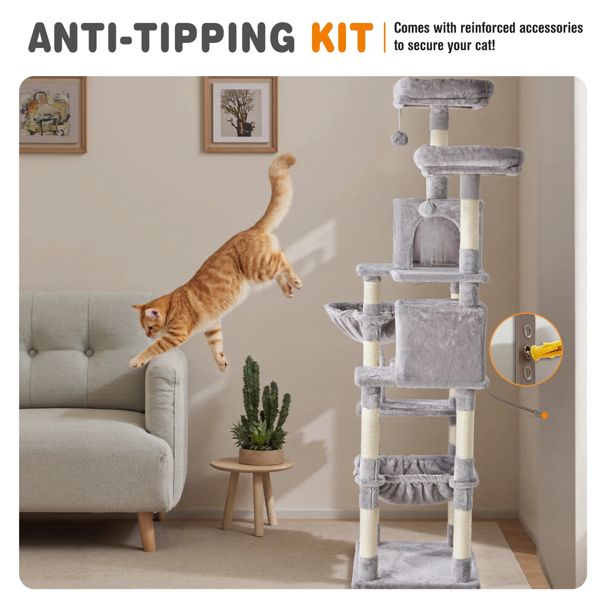 JHK Multi Tier Cat Tree With Durable Sisal Scratching Posts