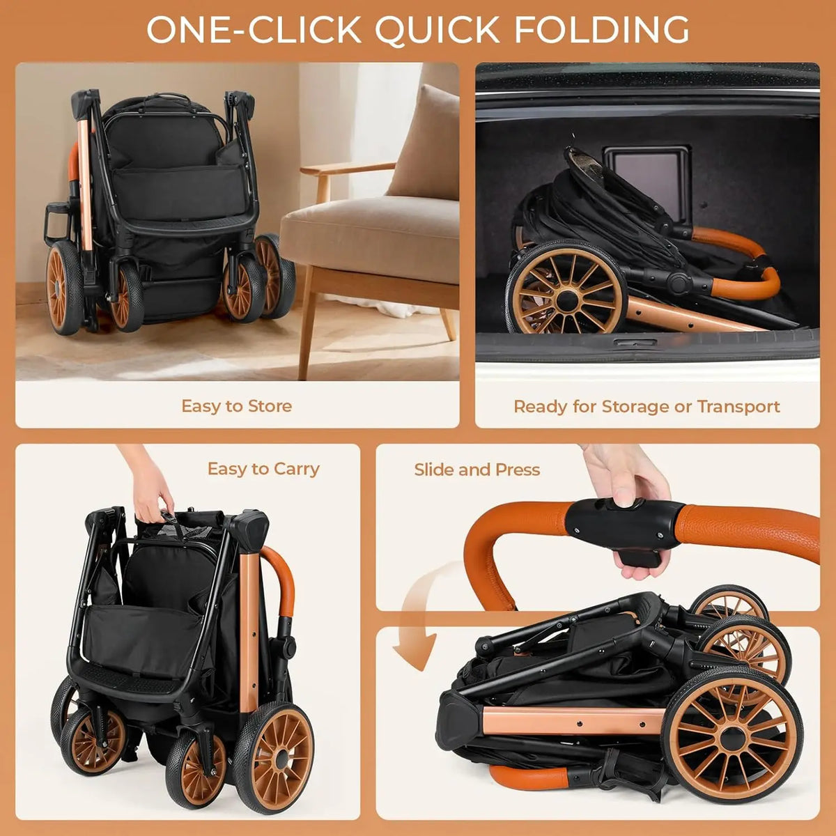 Foldable Pet Stroller With Shock Absorbers And Sun Shade
