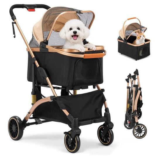 Premium Pet Stroller With Shock Absorbers And Storage Basket