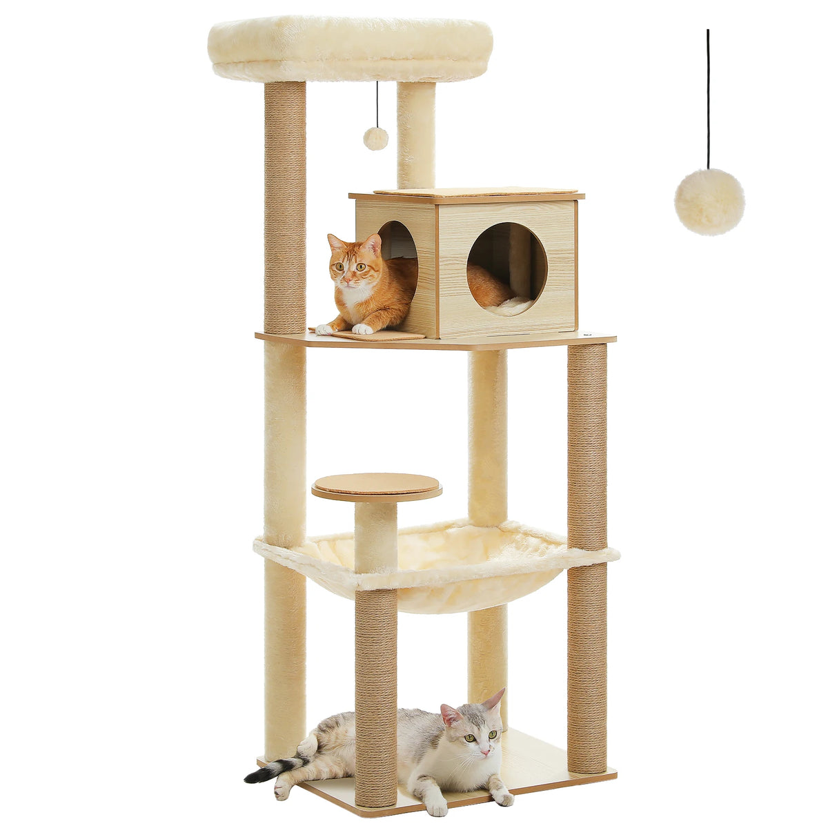 Pawz Road Wood Cat Tree with Sisal Posts Hammock Condo