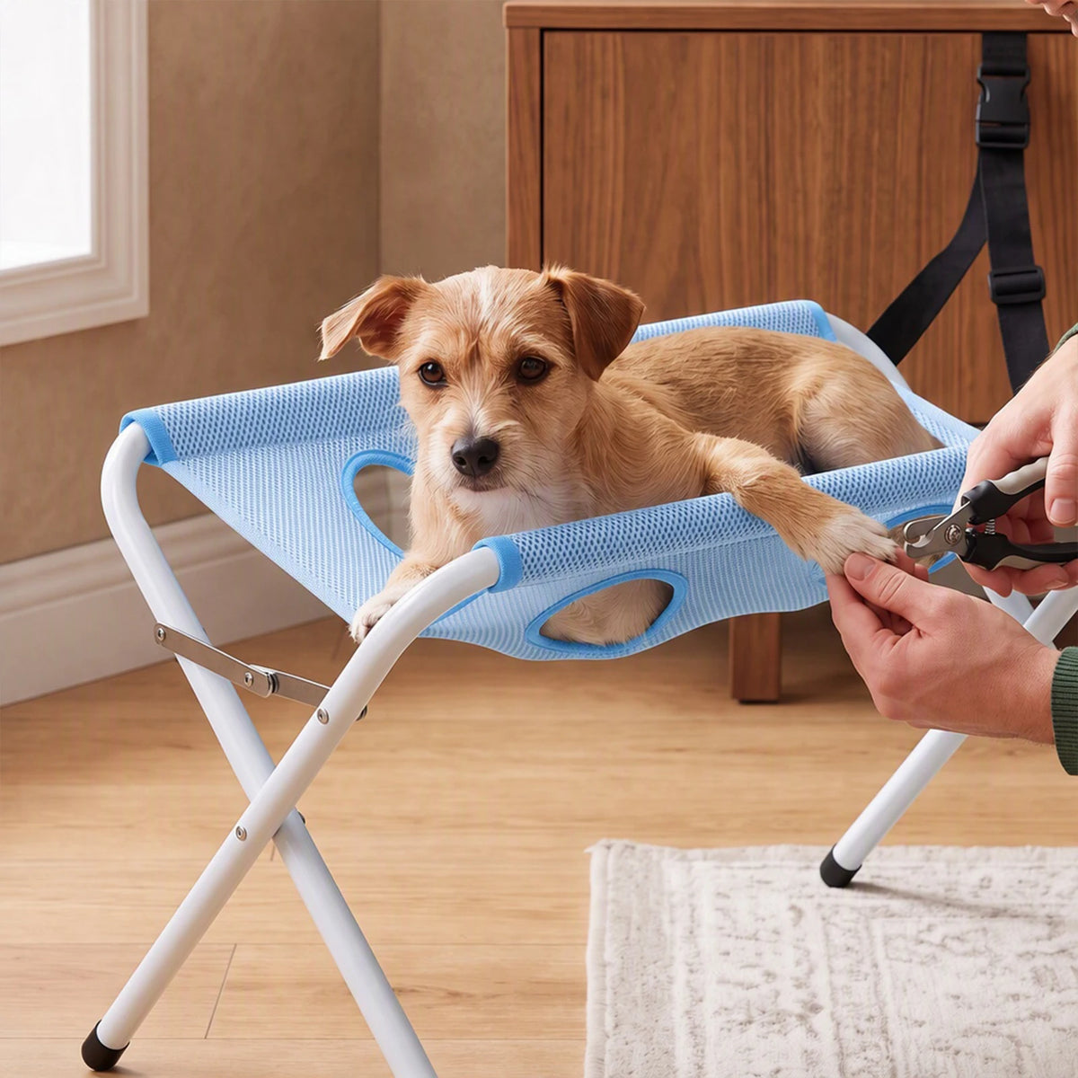 Foldable Pet Grooming and Bathing Hammock Stand Breathable Mesh Sling Pet Nail Trimming Rack Holder for Small Dogs Cats Grooming