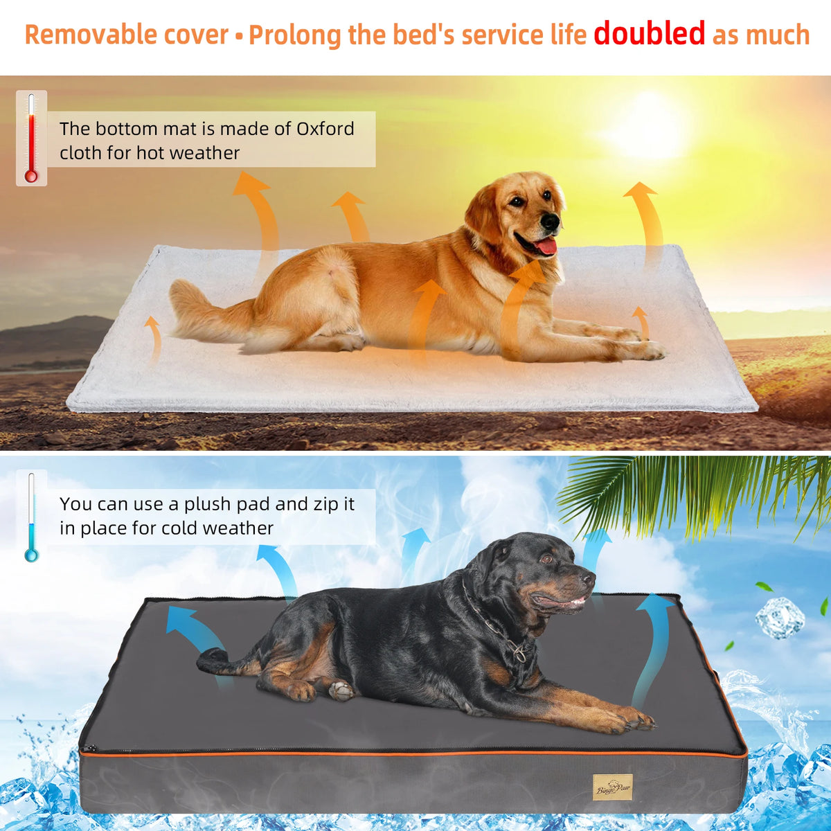 BINGOPAW Orthopedic Padded Dog Bed With Washable Cover Foam Cushion