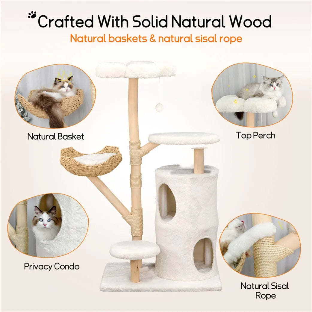 Borwart Wooden Cat Tree With Dual Sisal Scratching Posts