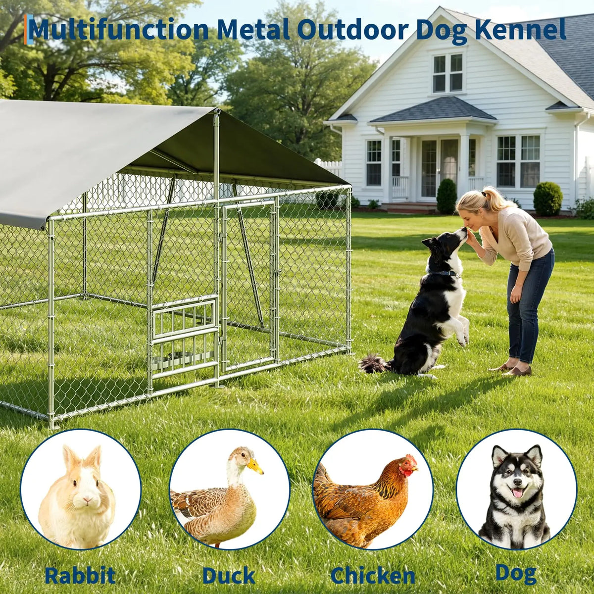 DishyKooker Galvanized Steel Outdoor Dog Kennel With Waterproof Roof