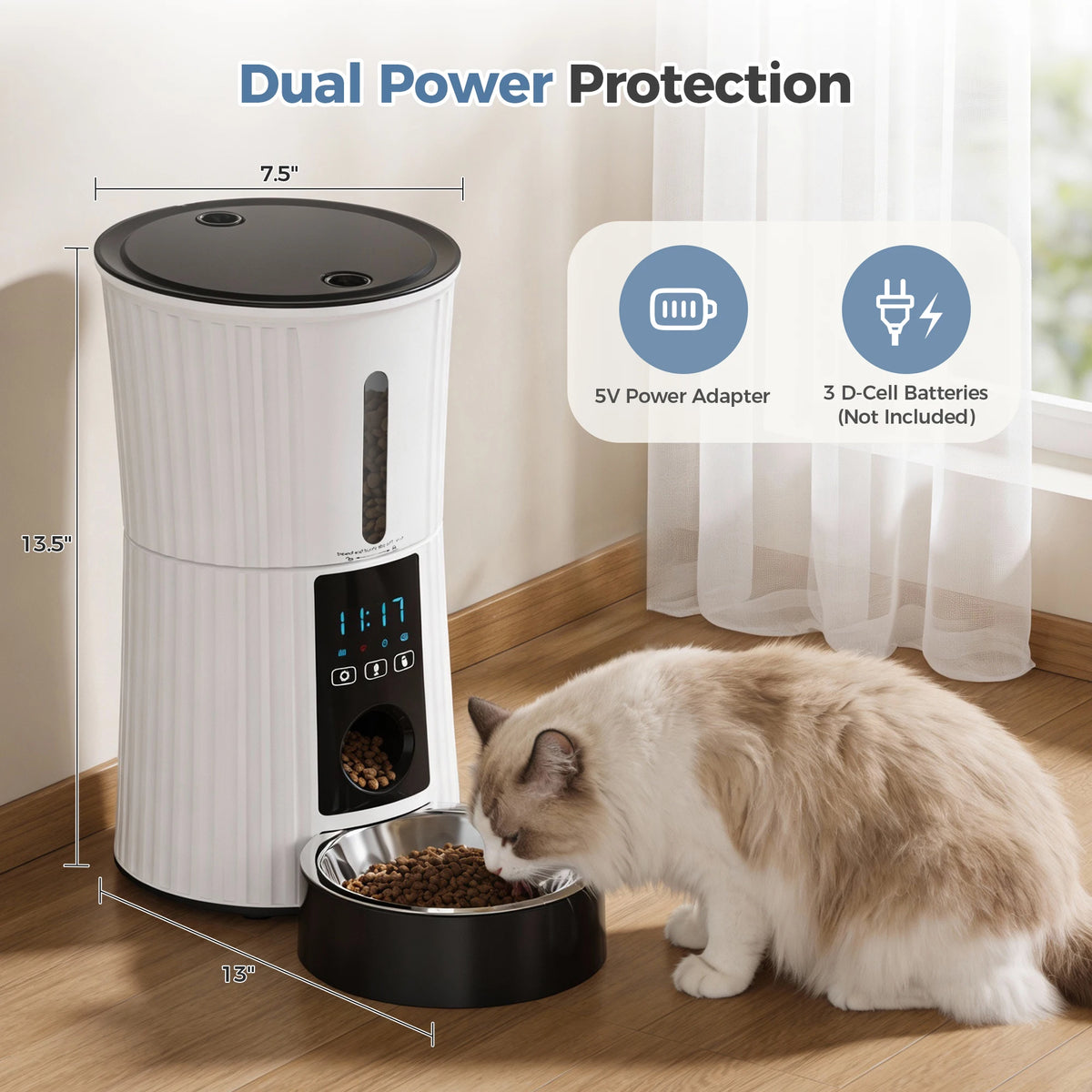 Automatic WiFi Cat Feeder With App Control Dual Power Supply