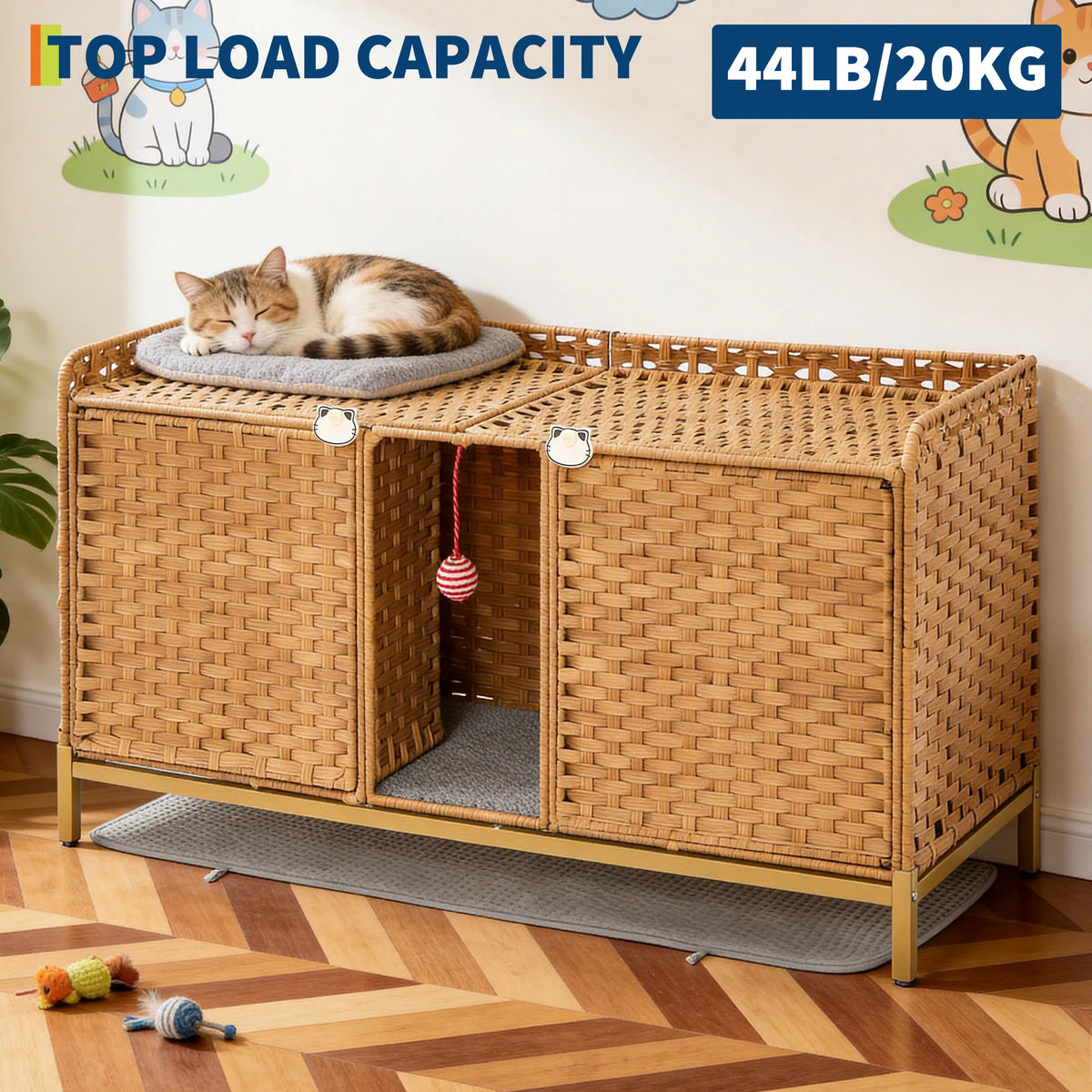 HiMiss Handwoven Rattan Hidden Cat Litter Box Enclosure Furniture