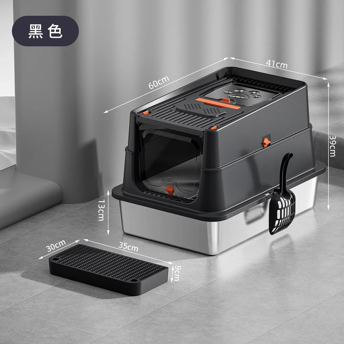 Upgraded Extra Large Enclosed Cat Litter Box with Durable Stainless Steel Base Removable Top for Semi-Enclosed Design High Fence