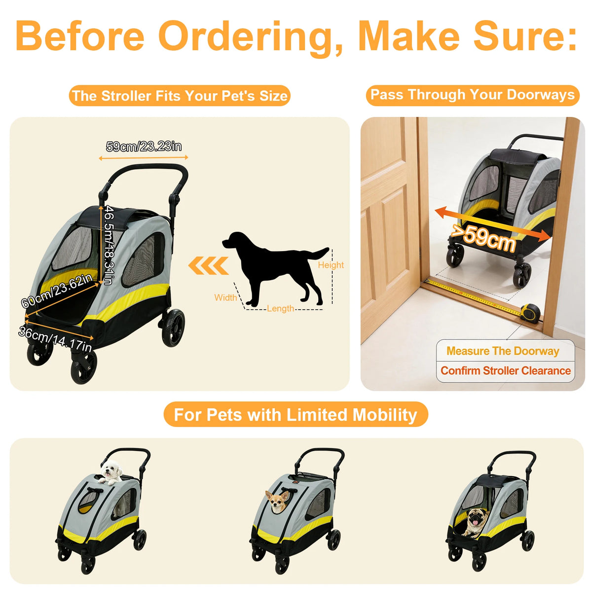 Premium Foldable Dog Stroller With Four Swivel Wheels For Pets