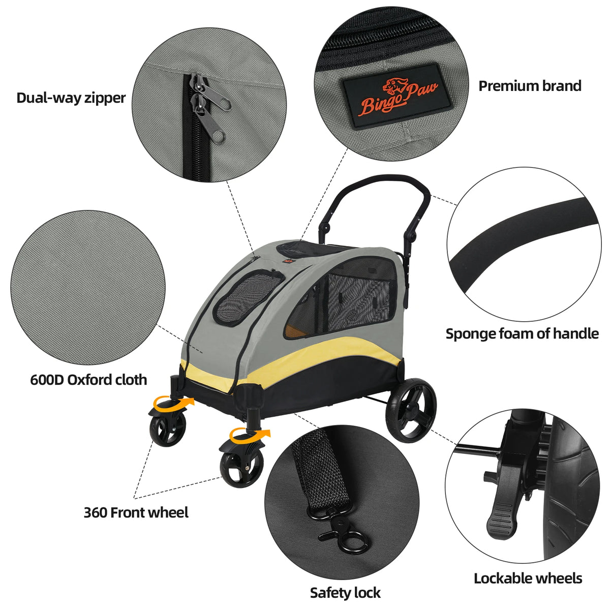 Four Wheel Foldable Dog Stroller For Large Pet Wheeled Carrier