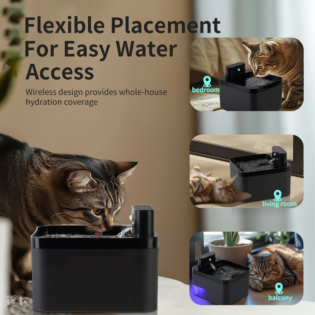 Wireless Sensor Pet Water Fountain Battery Powered Drinking Dispenser