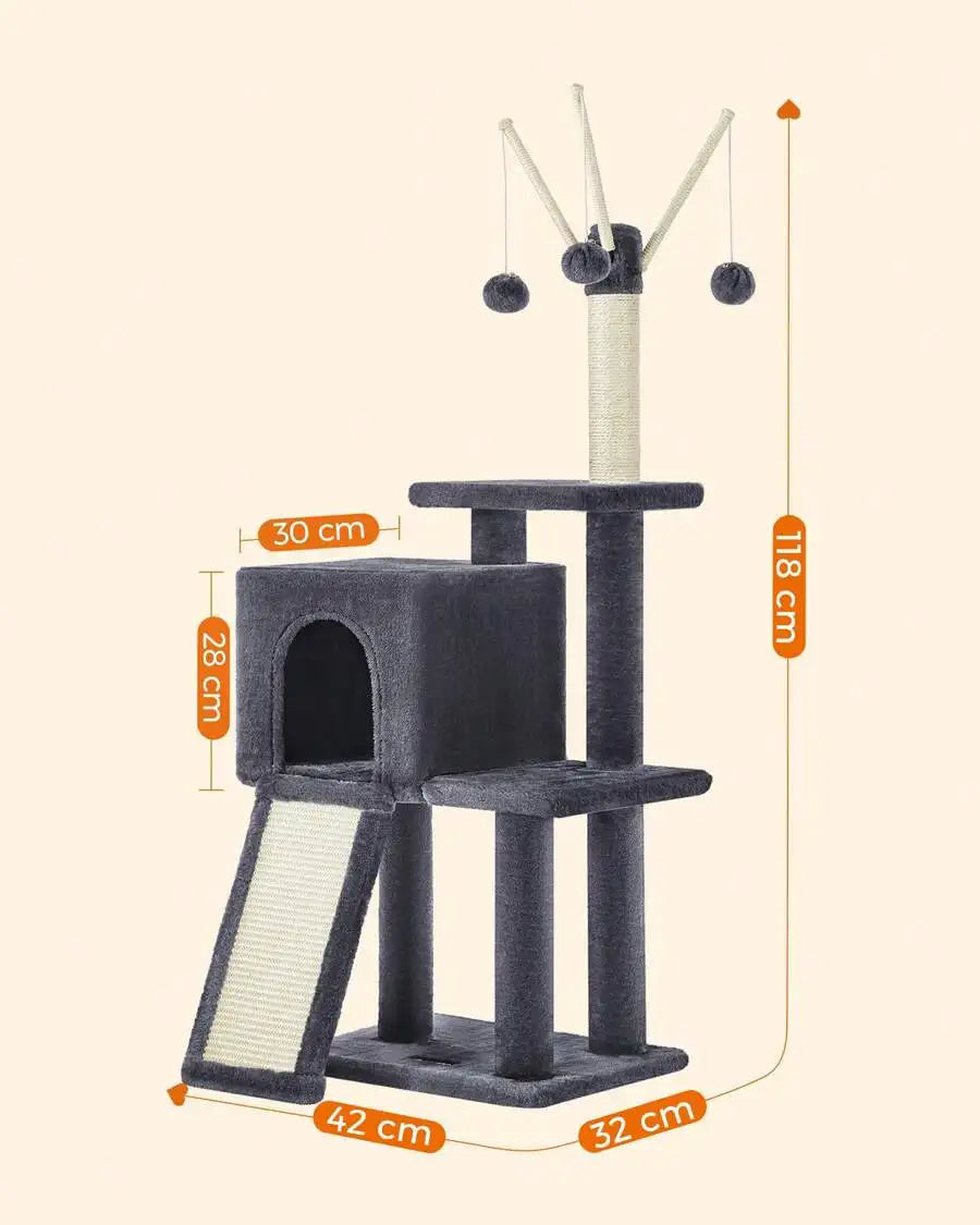 Multi Tier Plush Cat Tree With Scratching Post And Ramp