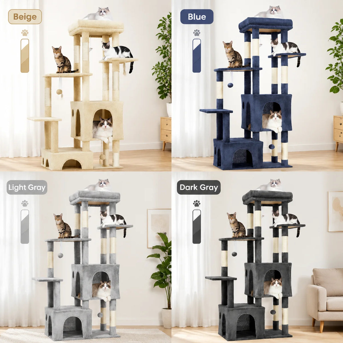 Large Indoor Cat Tree With Scratching Posts And Hanging Toys