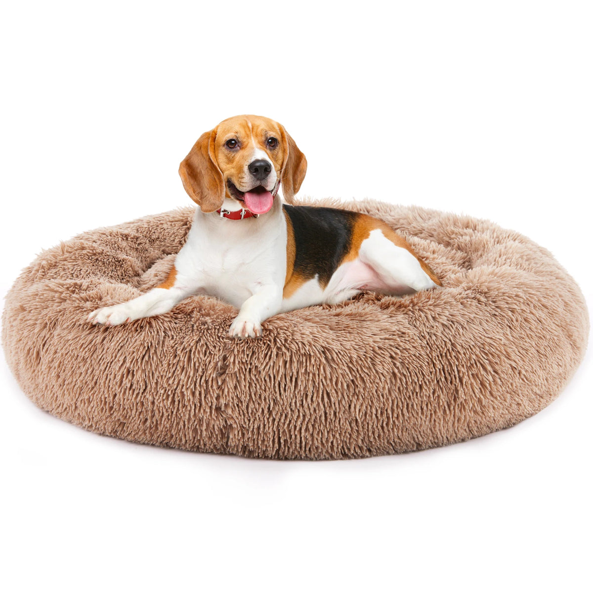 JHK Round Plush Faux Fur Calming Durable Washable Dog Bed