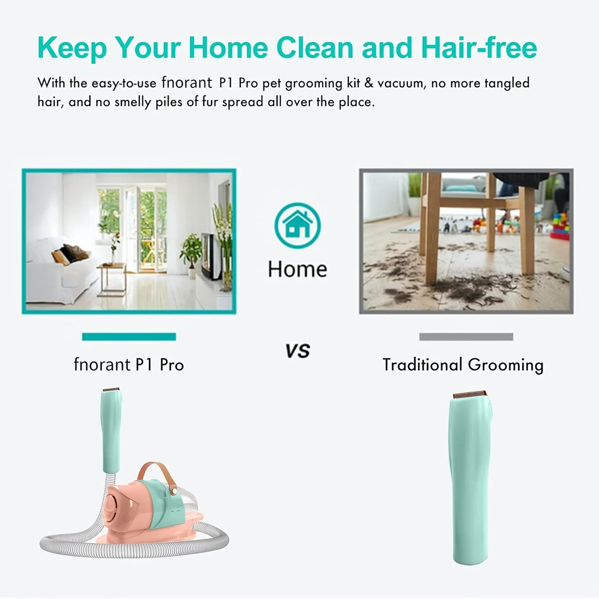 Pet Grooming Vacuum Kit With Powerful Suction Clipper