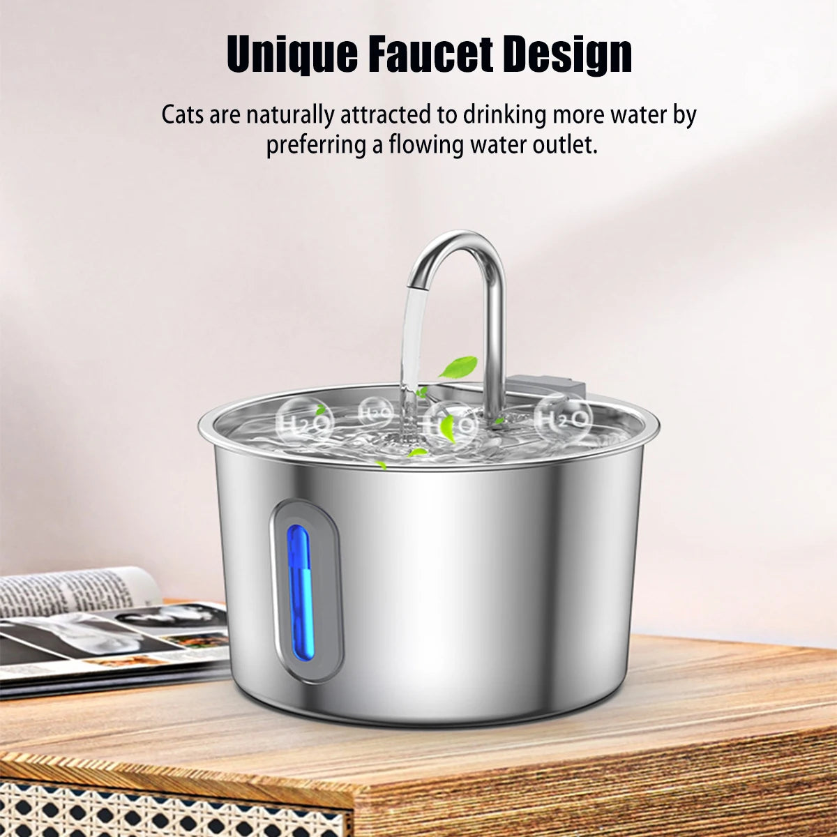 Stainless Steel Pet Water Fountain With Filter And Quiet Pump